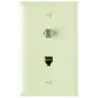 Combination f type coaxial connector and four conductor RJ11 telephone jack. Ivory.