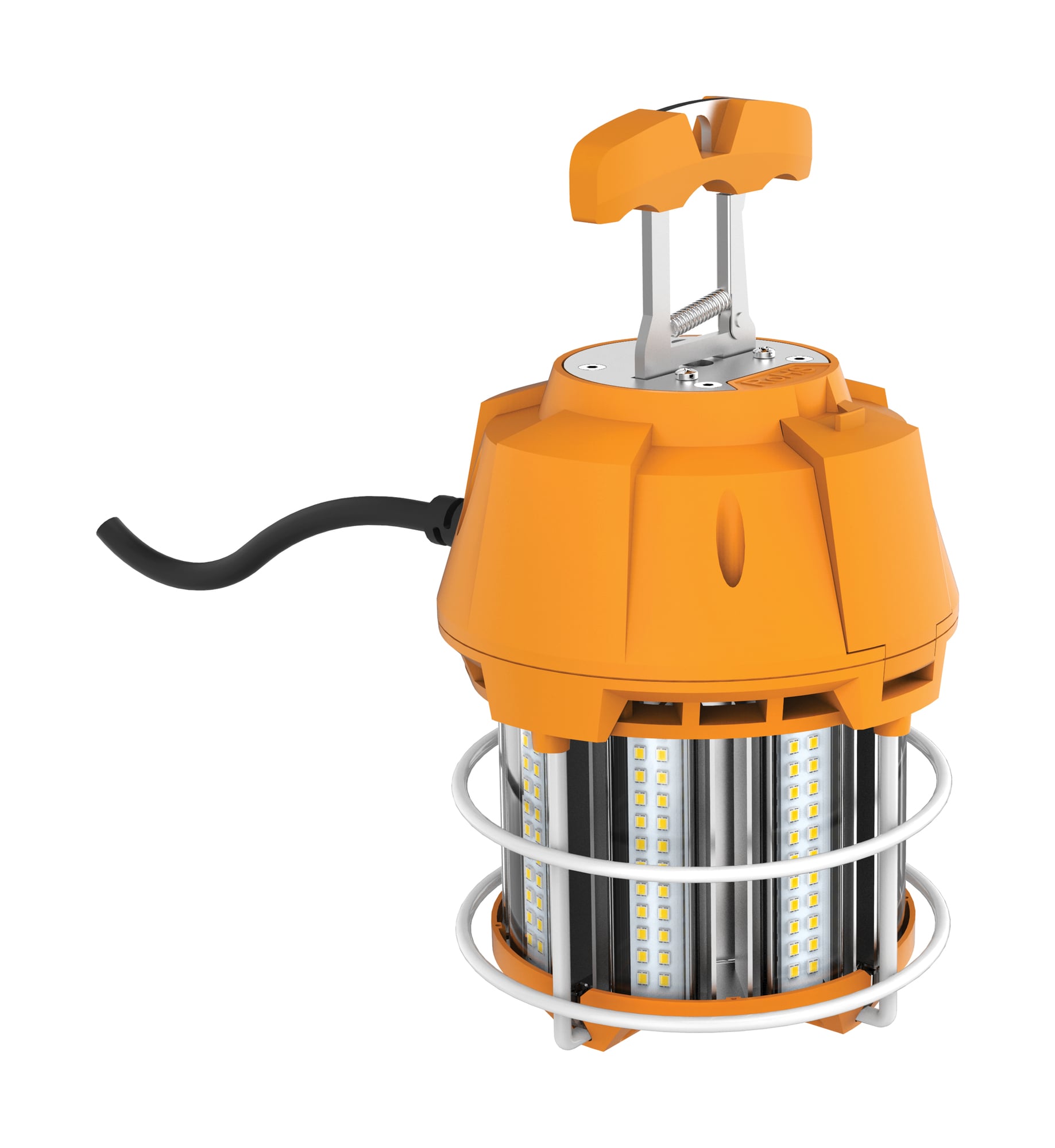 60 Watt LED Hi-Lumen Temporary Hi-Bay Caged Lamp - 5000K - Integrated Cord / Plug & Hook - 120 Volts