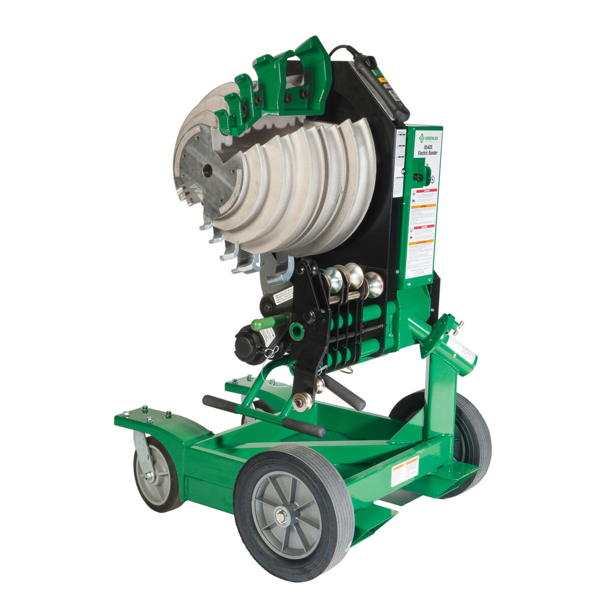 Electric Conduit Bender.  1 shoe bends 1/2" - 2" EMT, IMC and Rigid conduit.  Absolute encoder stops bending at precise angles.  Solid state electonics rated for 1,000,000 plus bends.  Simple switching between verticl and horizontal bending configurations.  Digital pendant sets angle and monitors process.  Solid state system eliminates arcing and prevents damage from temporary power loss.