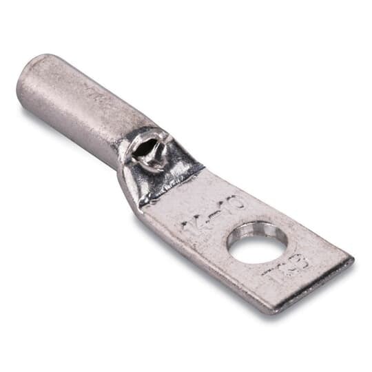 Copper One-Hole Lug, Standard Barrel, Peep Hole, Max 35kV, Wire Size #14-10 AWG, 1/4 Inch Stud Hole Size, Tin Plated, Die Code ERG2002, Die Color Code N/A