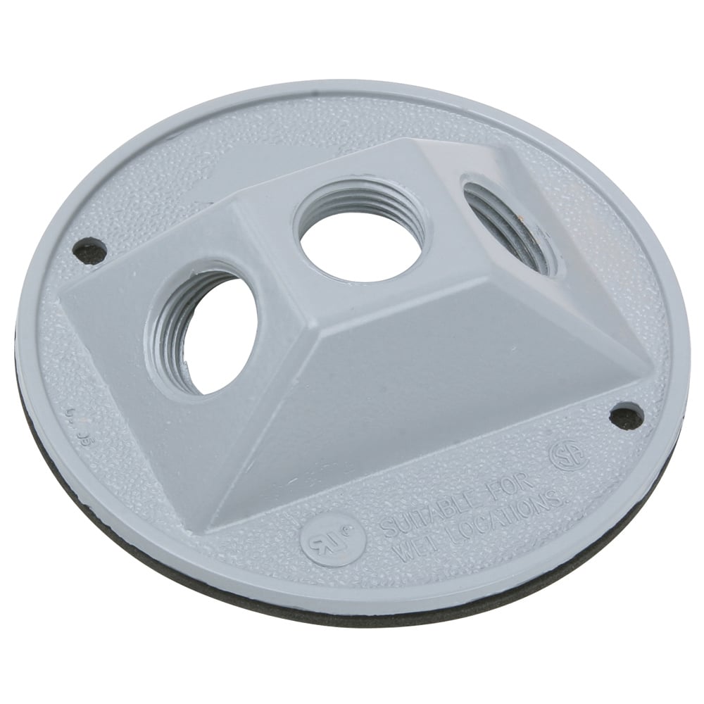 Weatherproof 4 RoundOutdoor Cluster Cover, Blank 3 Hole 1/2 With Gasket and Screws, Gray
