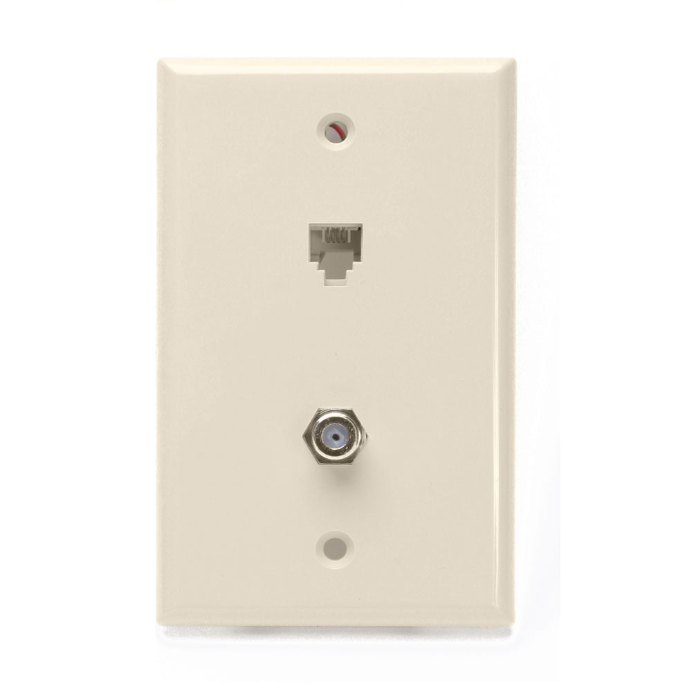 Standard Telephone Wall Jack, 6P4C X F, Screw Terminal, Light Almond
