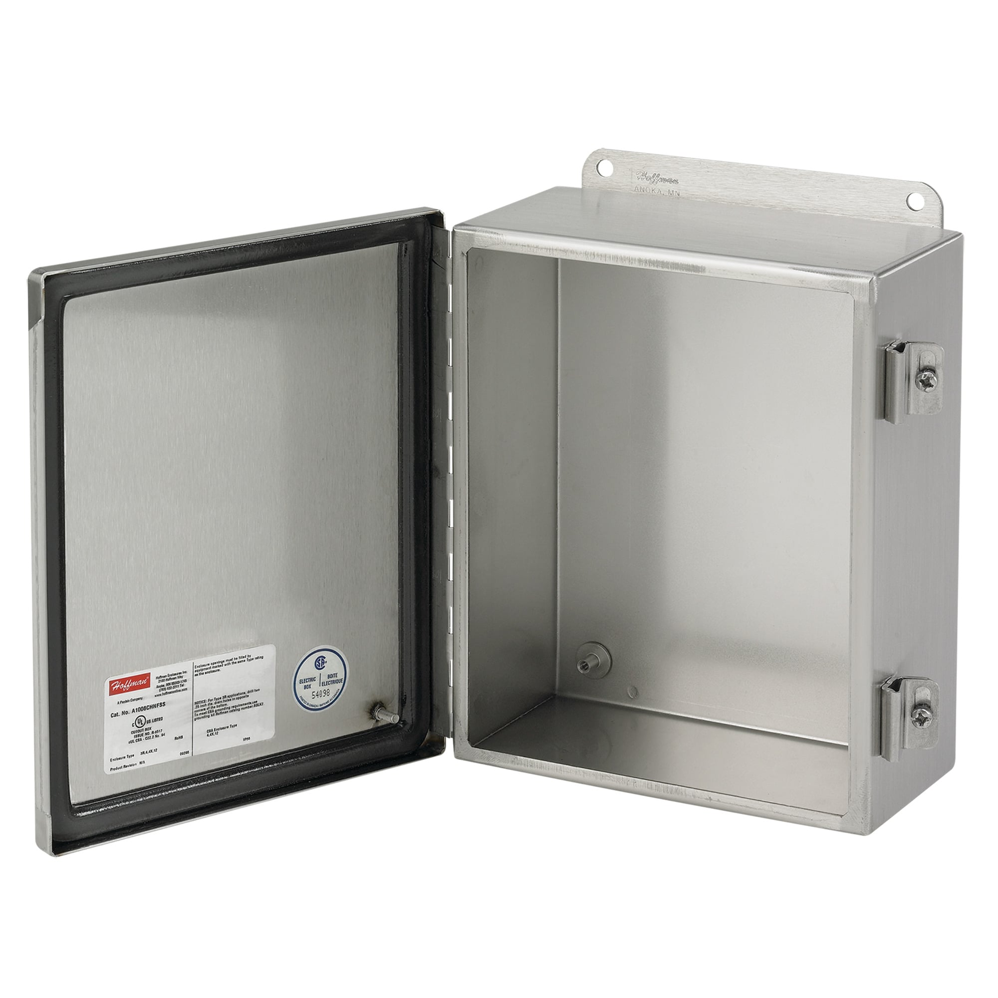 Continuous Hinge with Clamps Junction Box Type 4X, 8x6x4, Brushed, Stainless 316
