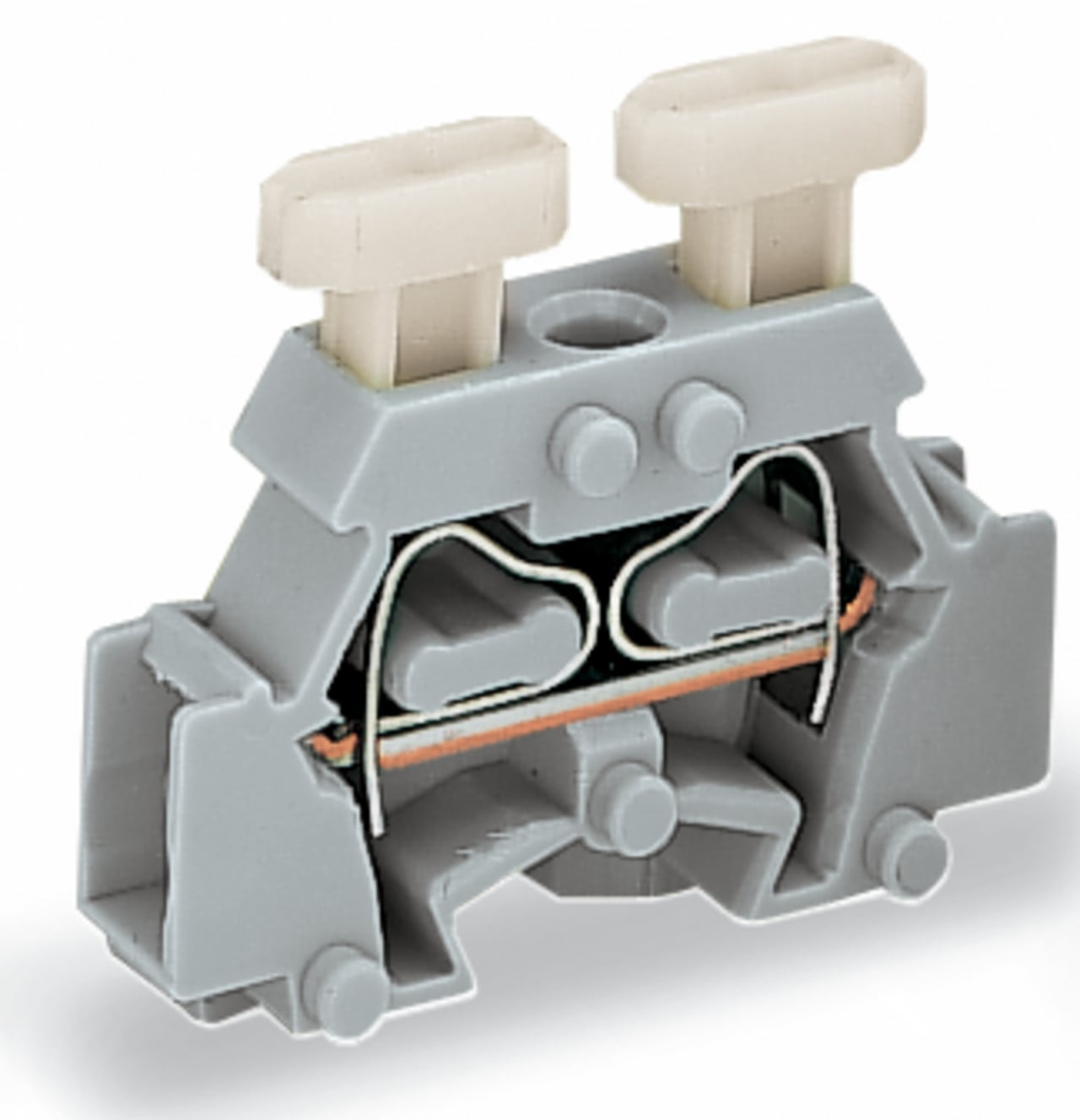 2-conductor terminal block; on both sides with push-button; with fixing flange; 1-pole; for screw or similar mounting types; Fixing hole 3.2 mm ; 2.5 mm; CAGE CLAMP; 2,50 mm; gray