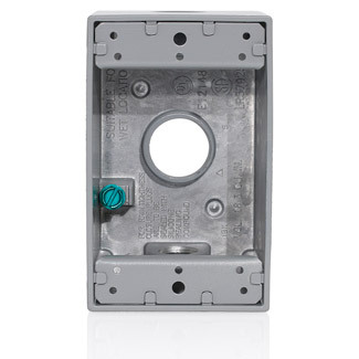 Single Gang Die-Cast Weatherproof Box with Three 3/4" Diameter Outlets, Includes Mounting Hardware and Inserts to Cover Unused Openings - GRAY
