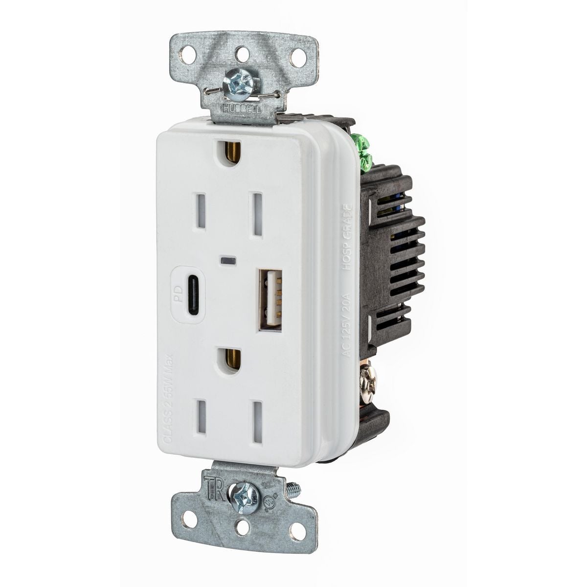 Tamper Resistant Receptacle, 2-Pole 3-Wire Grounding, 1 Type "C" Power Delivery, 1 Type "A" Standard 5V