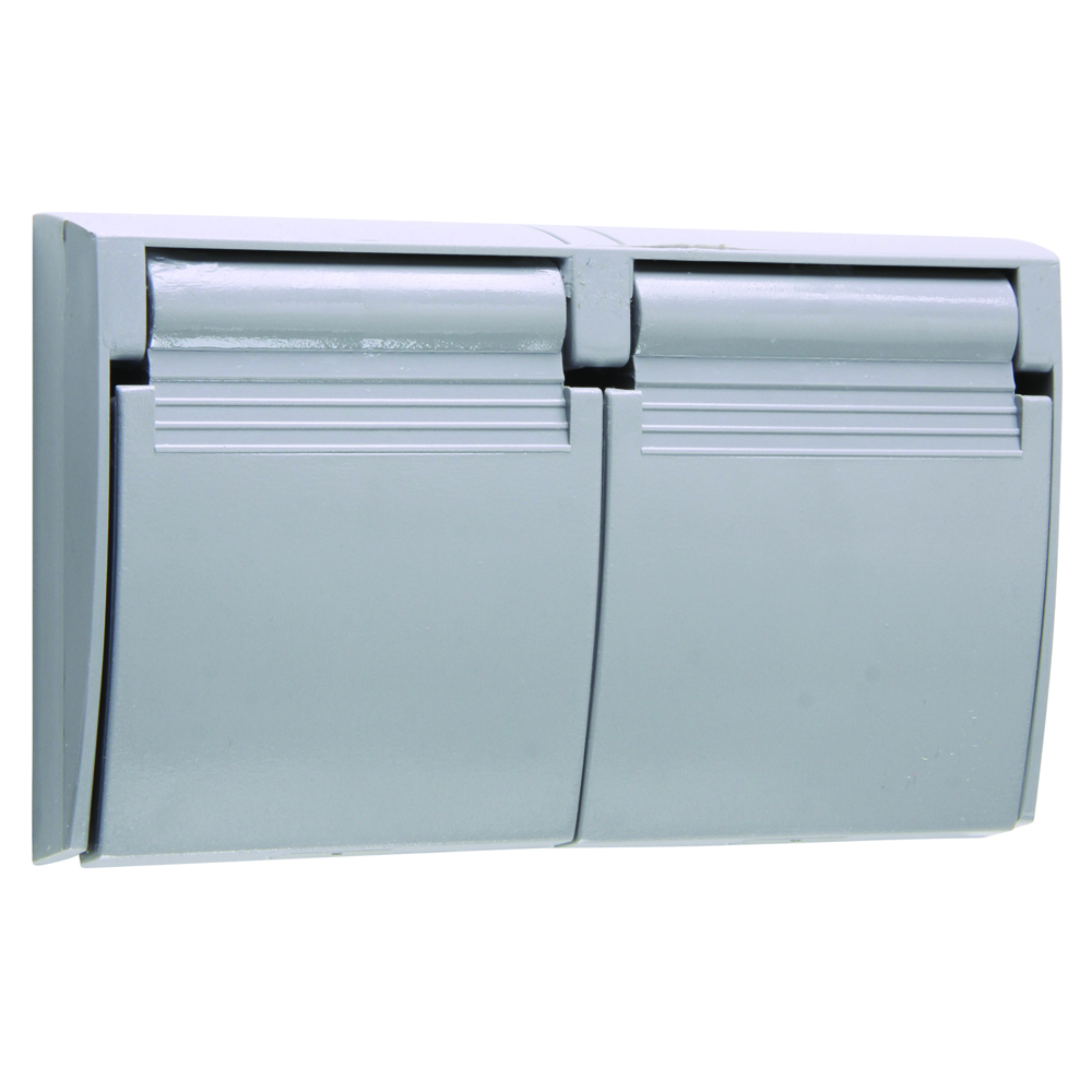Weatherproof Cover, Duplex Horizontal, 2 Position Flip Lids, Gray with Black Gasket