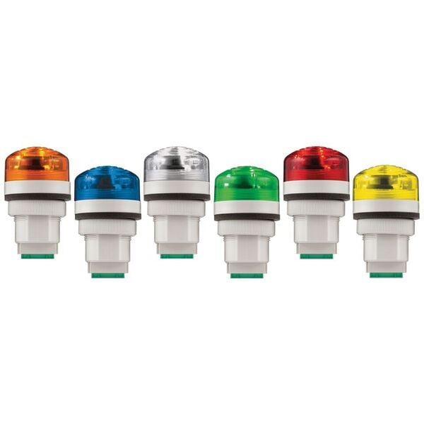 Panel Mount Multi-Functional, Audible/Visual Signal, LED, 48-240VAC, Red - Available in 12-24VAC/DC or 48-240VAC. Three channels included: flashing light, flashing light and intermittent sound, and steady light and continuous sound. Six lamp/lens colors: Amber, Blue, Clear, Green, Red and Yellow. 50,000 hour LED. Transparent polycarbonate lens. Type 3R, IP65 enclosure. IP69K compliant. CE Certified. UL and cUL listed.