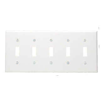 5-Gang Toggle Device Switch Wallplate, Standard Size, Thermoset, Device Mount, White