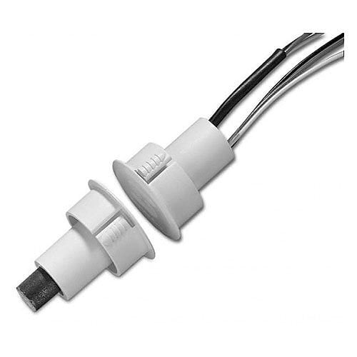 Recessed Steel Door Magnetic Contact with Wire Leads, 3/4" Diameter, Closed Loop, Wide Gap, 3/4" Gap Size, White