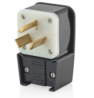 30 Amp, 125/250 Volt, Straight Blade, Plug, Industrial Grade, Non-Grounding, Angle, Black