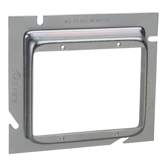 Two Gang Device Extension Ring, 9.5 Cubic Inches, 5 Inches Square x 3/4 Inch Raised, Pre-Galvanized Steel