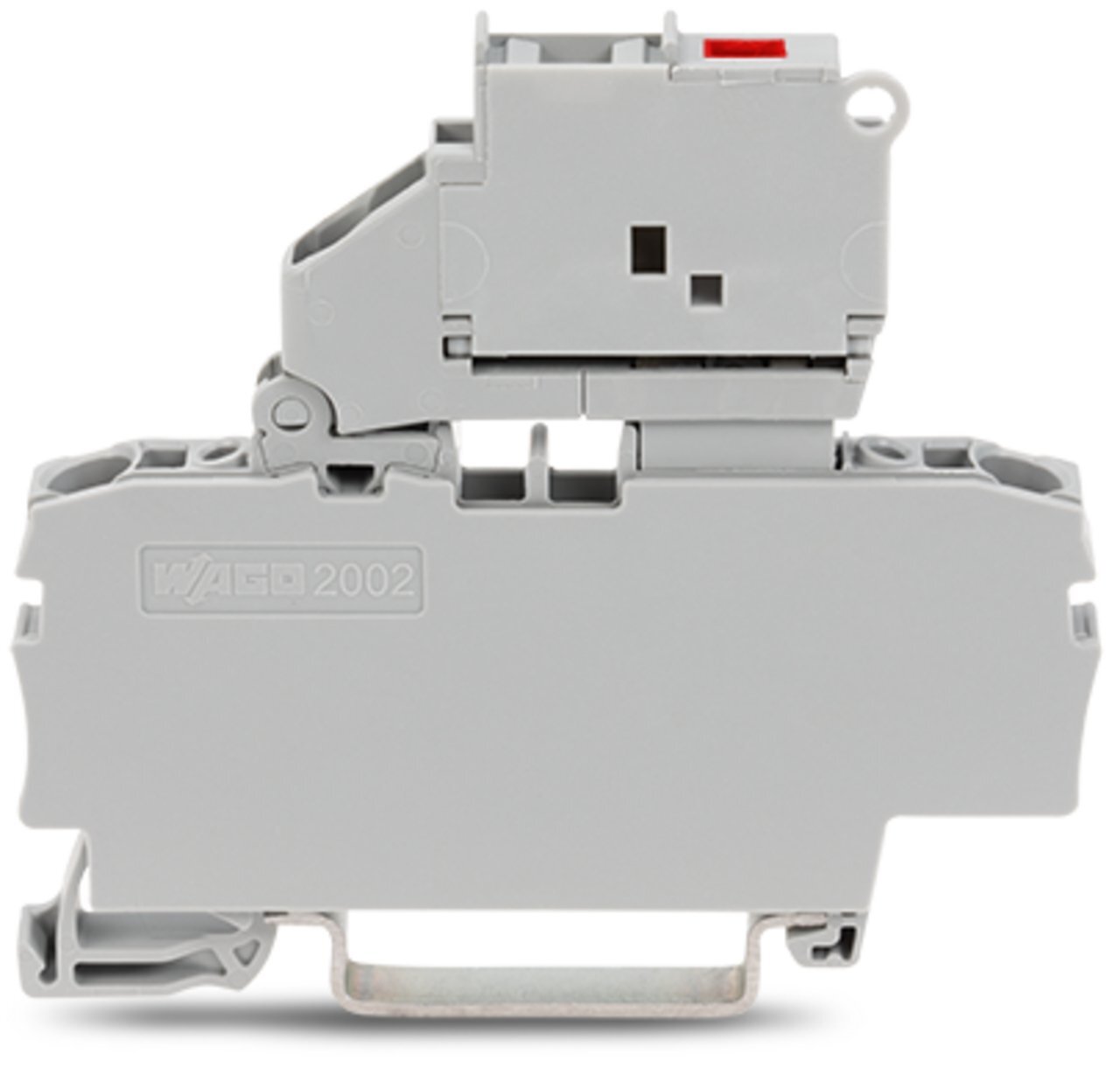 2-conductor fuse terminal block; with pivoting fuse holder; with end plate; for 5 x 20 mm miniature metric fuse; with blown fuse indication by LED; 230 V; for DIN-rail 35 x 15 and 35 x 7.5; 2.5 mm; Push-in CAGE CLAMP; 2,50 mm; gray