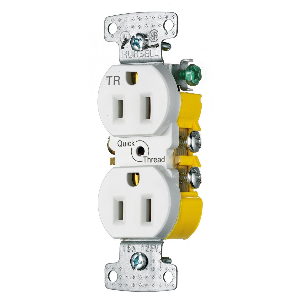 tradeSELECT Straight Blade Receptacle, Residential Grade, Tamper Resistant Duplex, Quick Thread, 15A 125V, 2-Pole 3-Wire Grounding, 5-15R