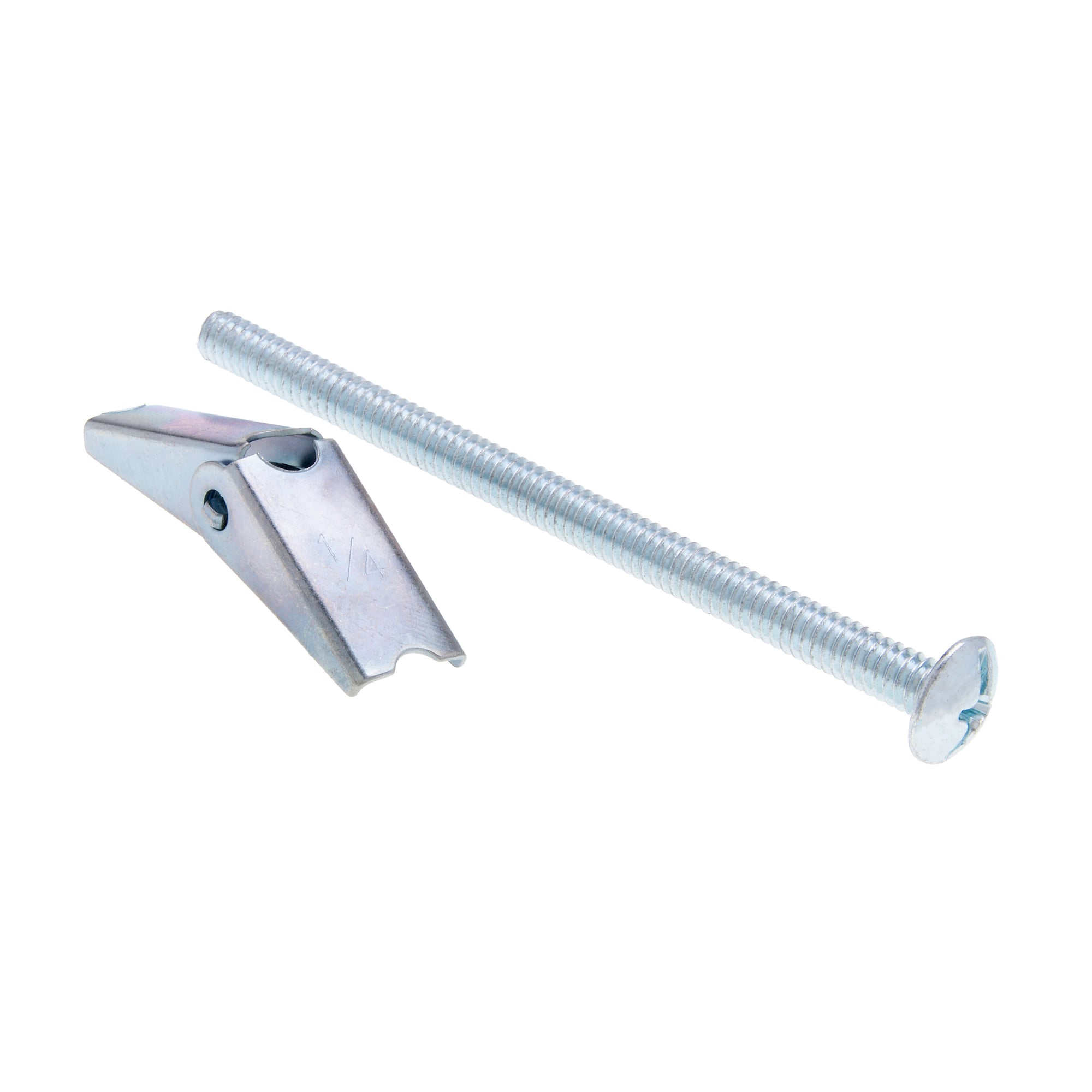 Spring Wing Toggle Bolt, Steel material, Zinc Chromate finish, Mushroom-Truss head, 4 in. length, 1/4-20 in. Size, 1/4 in. diameter, Right Hand thread, Slot/Phillips drive type, 3/4 in. drill size, 50 per pack