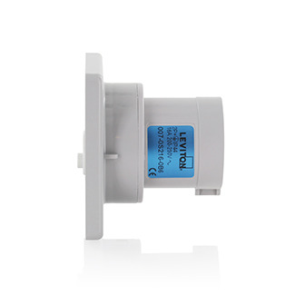 32 Amp, 200-250 Volt, 2P+E (2P, 3W), Clock Position 6, IEC/EN 60309-1 & 60309-2, International Configuration Panel Mounting Inlet, Industrial Grade, IP44, Splashproof - BLUE