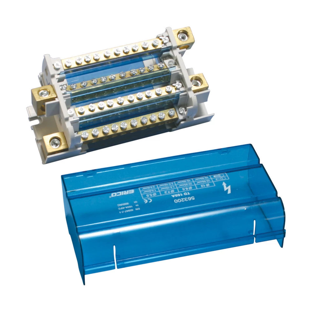 Four Pole Distr. Block, 160 A, 1 Line Side & 11 Load Side Connections, 1.97 Dp