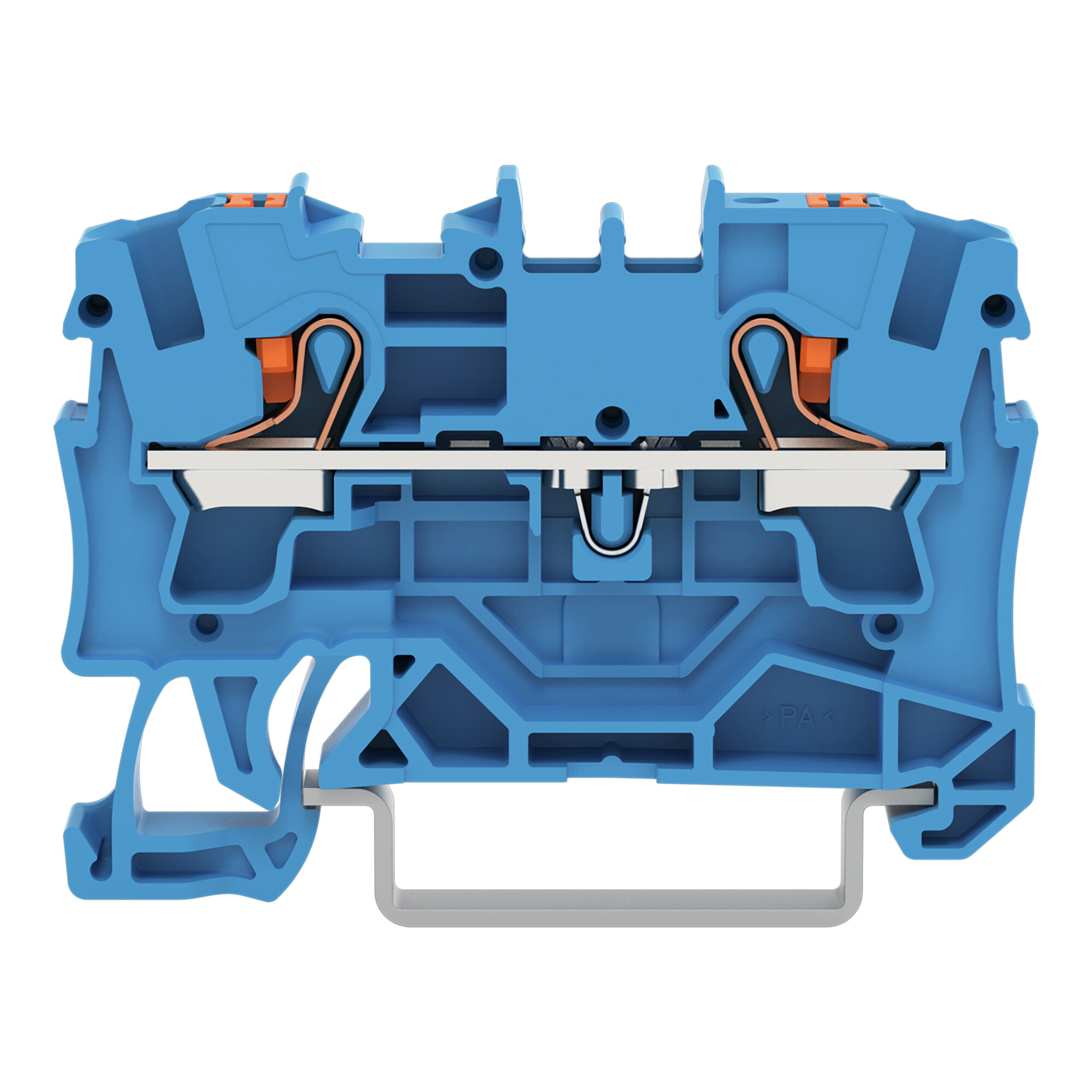 2-conductor through terminal block; with push-button; 4 mm; with test port; suitable for Ex i applications; side and center marking; for DIN-rail 35 x 15 and 35 x 7.5; Push-in CAGE CLAMP; 4,00 mm; blue