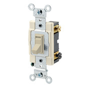 15 Amp, 120/277 Volt, Toggle Framed 3-Way AC Quiet Switch, Commercial Grade, Grounding, Ivory