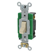 30 Amp, 120/277 Volt, Toggle 3-Way AC Quiet Switch, Extra Heavy Duty Spec Grade, Self Grounding, Back and Side Wired, Ivory