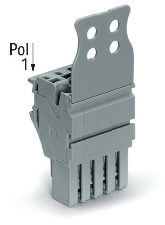 1-conductor female connector; Push-in CAGE CLAMP; 4 mm; Pin spacing 5.2 mm; 3-pole; Strain relief plate; 4,00 mm; gray
