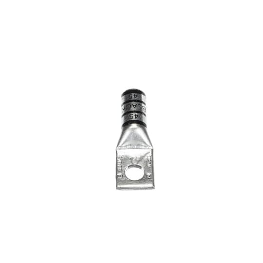 Copper One-Hole Lug, Long Barrel, Blind End, Max 35kV, Wire Size 2/0 AWG, 3/8 Inch Bolt Size, Tin Plated, Die Code 45, Die Color Code Black