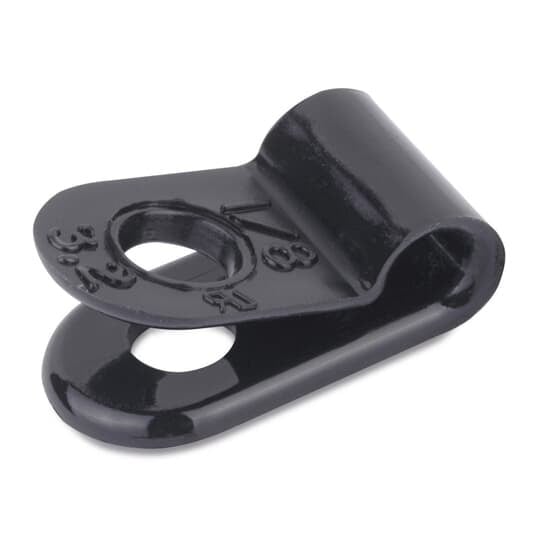 Plain Edge Cable Clamp, Black Nylon 6.6 for Temperatures up to 85 Degrees Celsius (185 F), Width of 12.7mm (0.50 Inches), Thickness of 1.52mm (0.06 Inches), Hole Diameter of 5.16mm (0.203 Inches), #10 Screw Mounting with Closed Diameter of 6.35mm (0.25 Inches), Bulk Pack