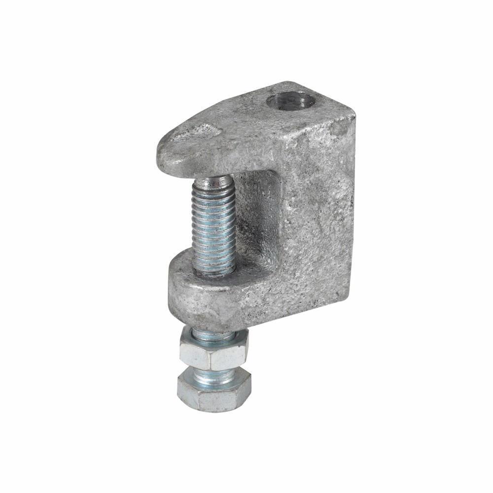 Eaton B-Line series beam clamps, 1000 lb, Malleable iron, Safety factor of 5, setscrew and locknut included, Reversible wide jaw wedge c-clamp, 5/8"-11 thread/rod size, Hot-dipped galvanized