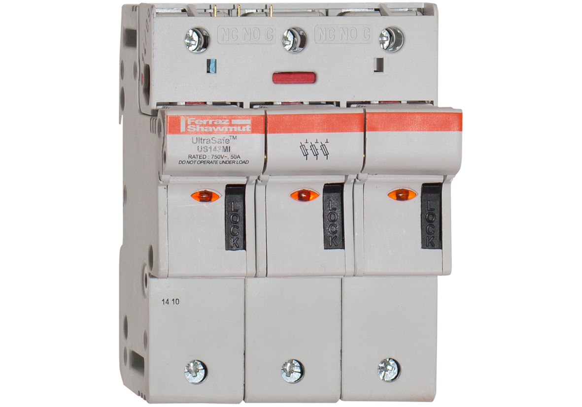 S331147 UltraSafe US14 Modular Fuse Holder, 750 V AC/DC, 50 A, 14 to 2 AWG Wire, 3 Poles
