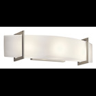 This 24 inch linear light fixture from the Crescent View(TM) collection is a unique work of art. Simple straight lines, a sleek Brushed Nickel finish and bold geometric shapes are contrasted by the gently curved Satin Etched Cased Opal Glass.