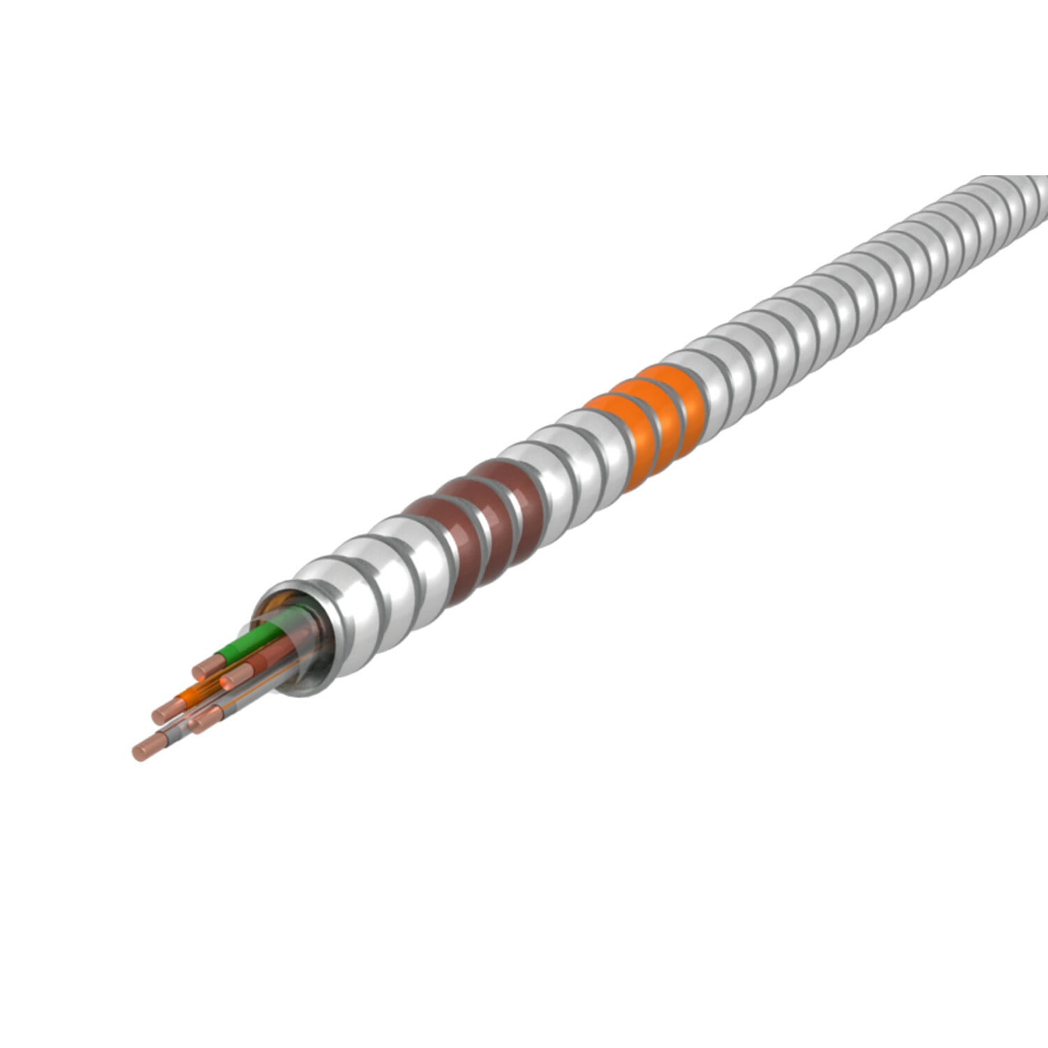 10-2/10-2/10-1 BK RD WE/BK WE/RD GN MC Plus, White Interlocked Galvanized Steel Armor with phase ID, 1000' Reel, Type MC - Neutral Per Phase