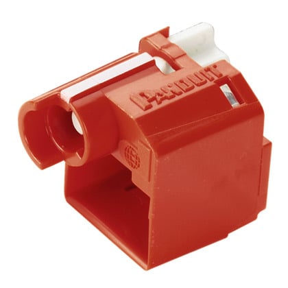 The standard RJ45 plug lock-in device comes in a package of ten and includes one installation/removal tool. The RJ45 plug lock-in device secures connections to reduce network downtime, data security breaches, and hardware replacement due to theft. The tamper-resistant design blocks unauthorized removal of cable, VoIP phone, and other networking equipment, or critical connection. The product is made of polycarbonate and comes in the color red.