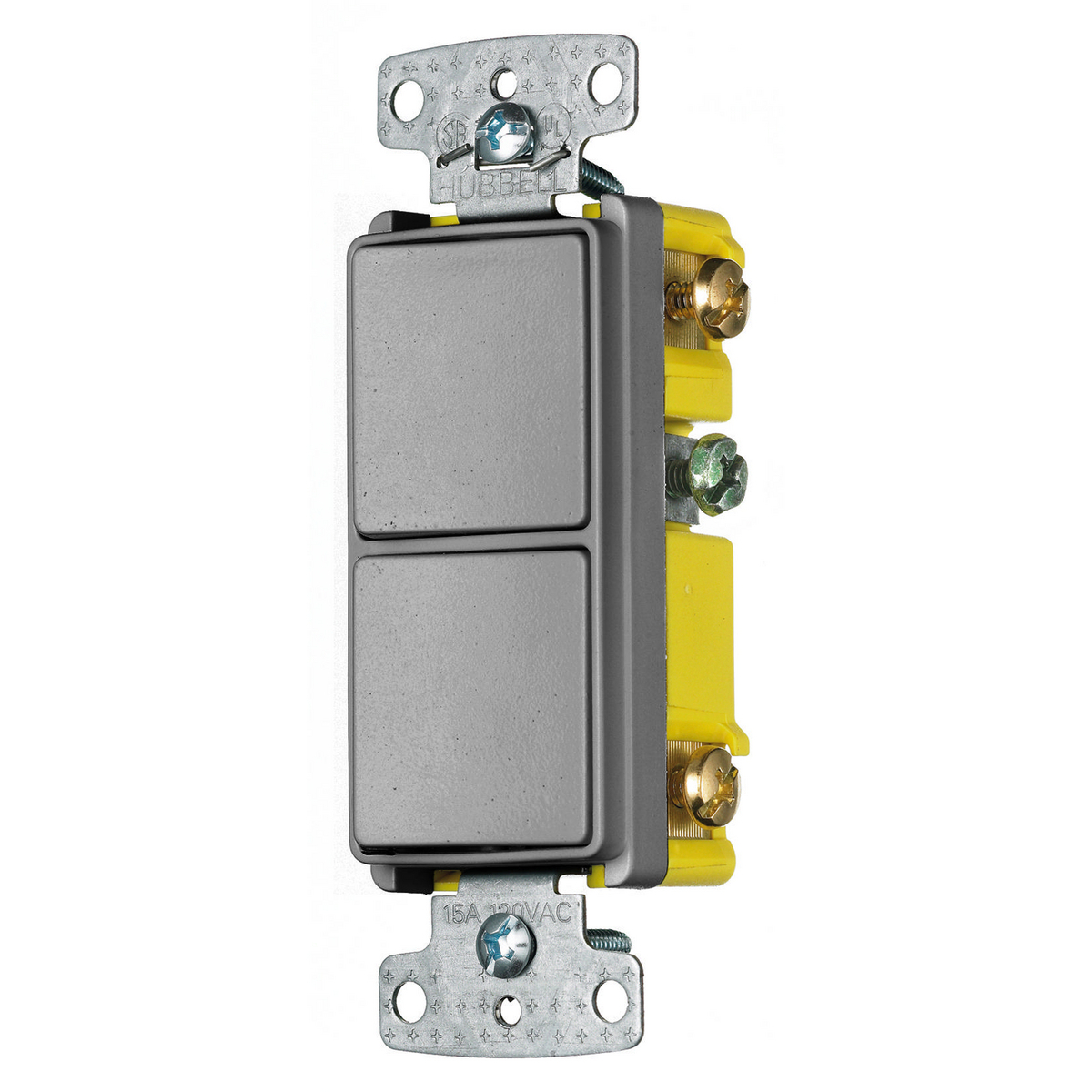 Combination Devices, Residential Grade, Decorator Series, Two Single-Pole Rockers, 15A 120V AC, Side Wired