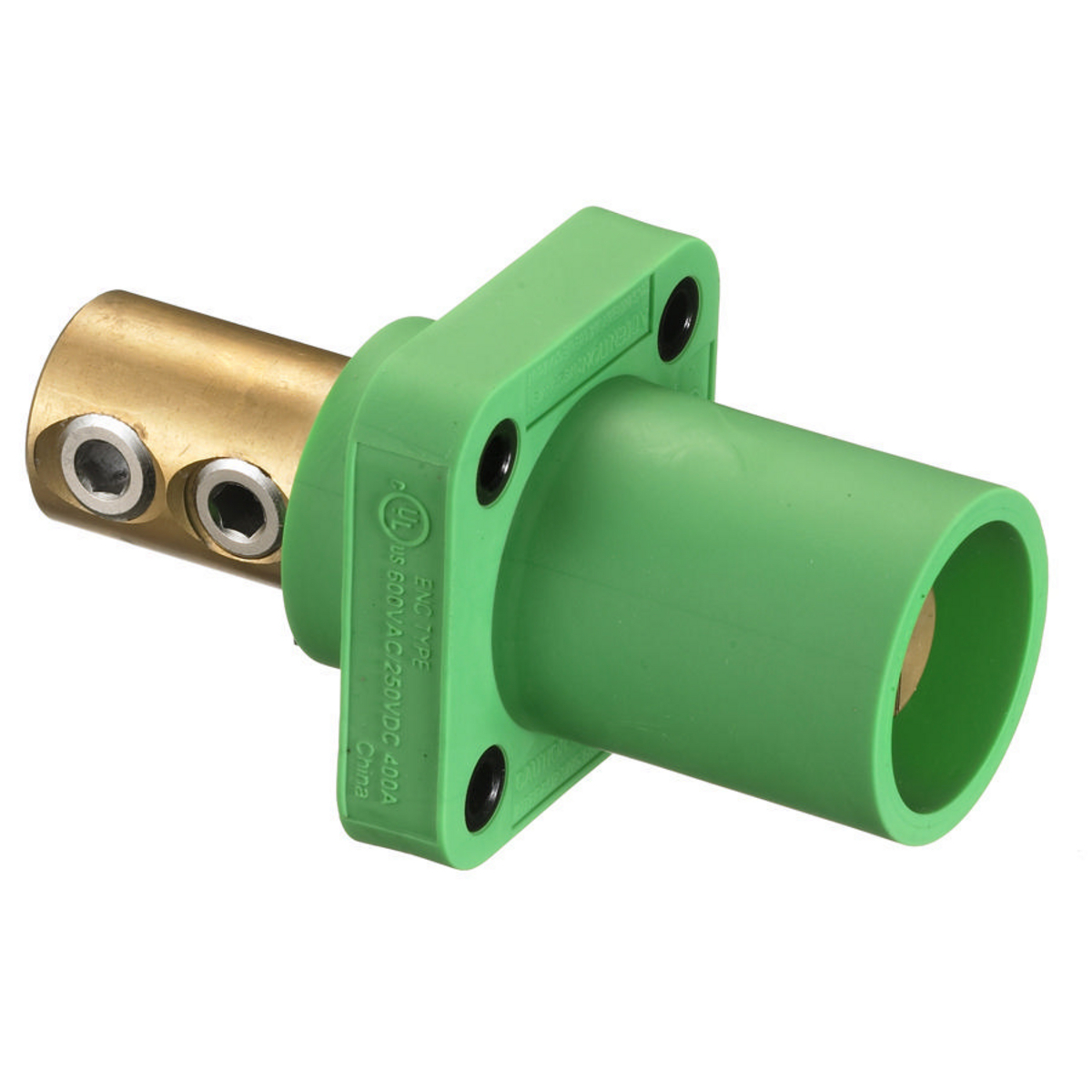 Heavy Duty Products, Single Pole Devices, Industrial Grade, Male, Receptacle, 300/400A 600V AC/DC, Single Conductor, Set Screw, Green