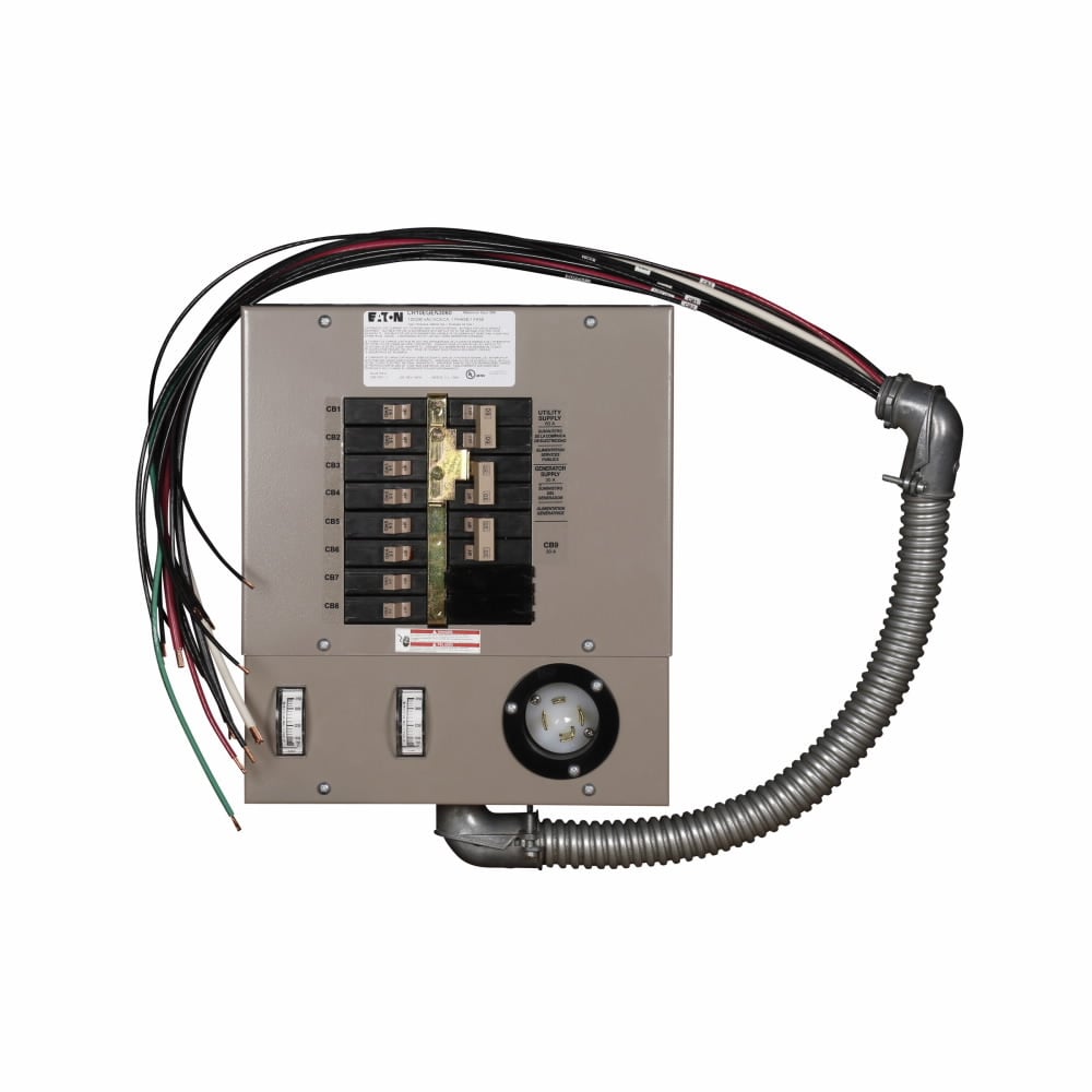 Eaton CH transfer switch panel, Emergency generator panel, For Gen/Tran 302110-20 and EmerGen 10-7500, 60A main, 30A emergency, 10 circuits, NEMA 1 enclosure, 7.5 kW, (6) single-pole 15A, (2) single-pole 20A