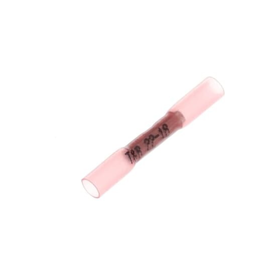 Heat Shrinkable Butt Splice, Length 1.50 Inches, Width .25 Inches, Maximum Insulation Diameter .170, Wire Range #22-#18 AWG, Color Red, Copper, Tin Plated