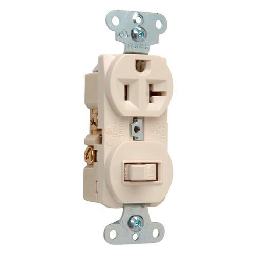 Single Pole, Single Receptacle, Combination Switch, 20 amps, 120 volts, Light Almond.