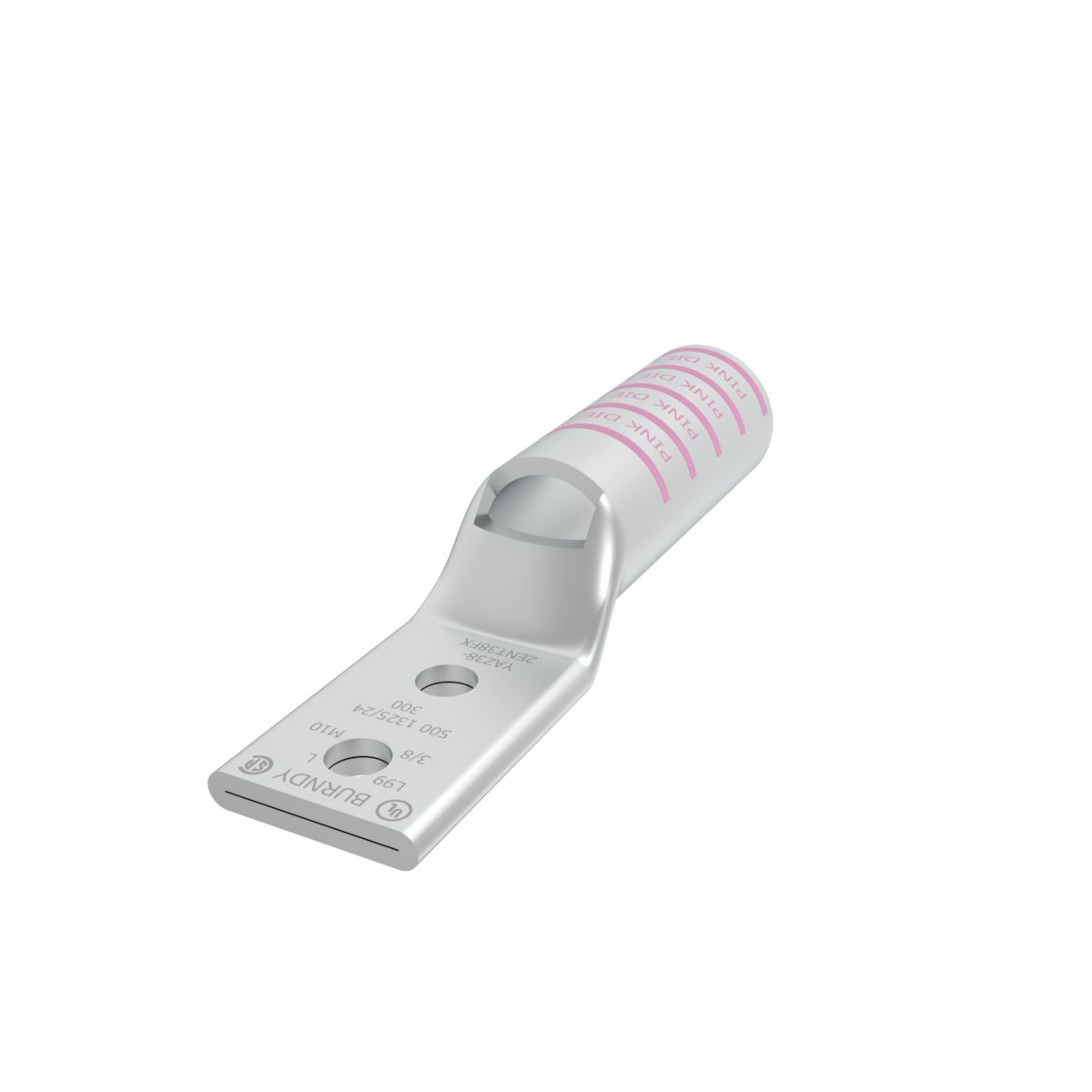 Two Hole Narrow tongue Cu Compression terminal, Long barrel , 500 Flex Kcmil, 3/8" stud, Tin plated