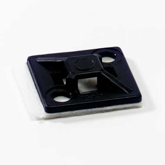 Four-Way Adhesive Mounting Base, Black Nylon 6.6 for Temperatures up to 65 Degrees Celsius (149 F), Weather and UV Resistant, Length of 19mm (0.75 Inches), Width of 19mm (0.75 Inches), Height of 4.9mm (0.19 Inches), Self-Adhesive Mounting Method, Bulk Pack