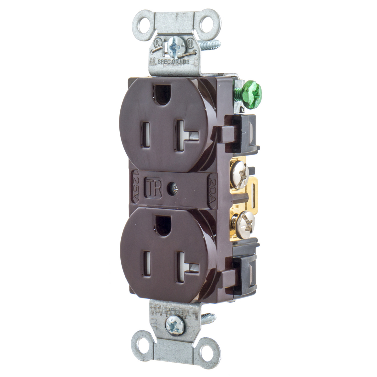 Straight Blade Devices, Receptacles, Tamper-Resistant Duplex, Commercial/Industrial Grade, 2-Pole 3-Wire Grounding, 20A 125V, 5-20R, Brown, Single Pack.