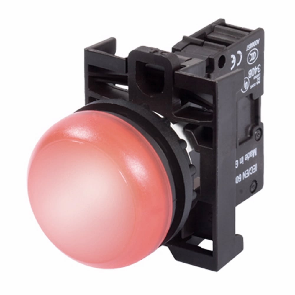Eaton M22 modular pushbutton, Eaton M22 modular pushbutton, Complete Indicating Light, Flush, IP67, IP69K, NEMA 4X, 13, Illuminated, Red, Red, 100, 000 Hours of operation, 85-264 Vac/dc