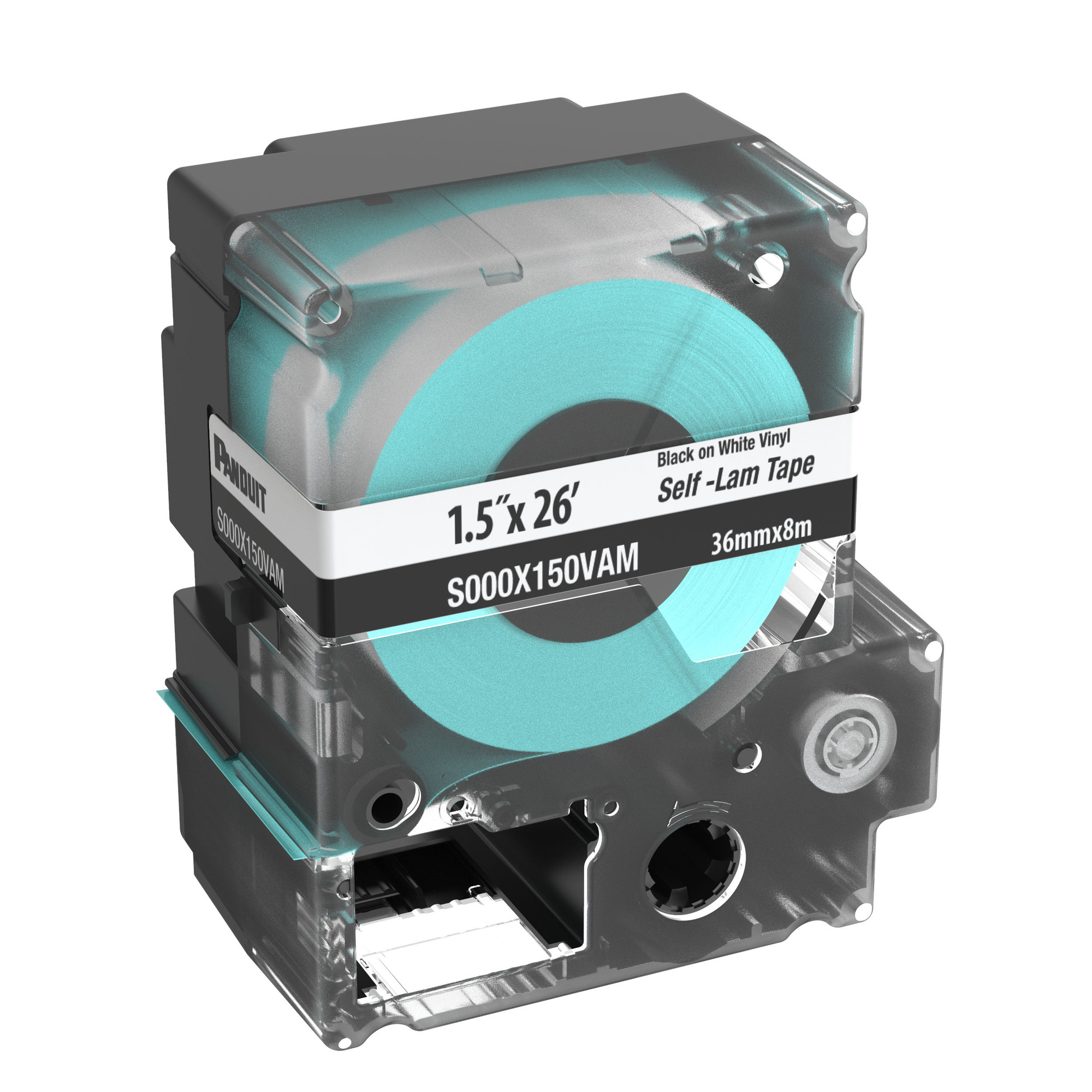 PXE S000X150VAM MP Printer Cont. Self-Lam Cassette, Vinyl, Black, 1.5"W