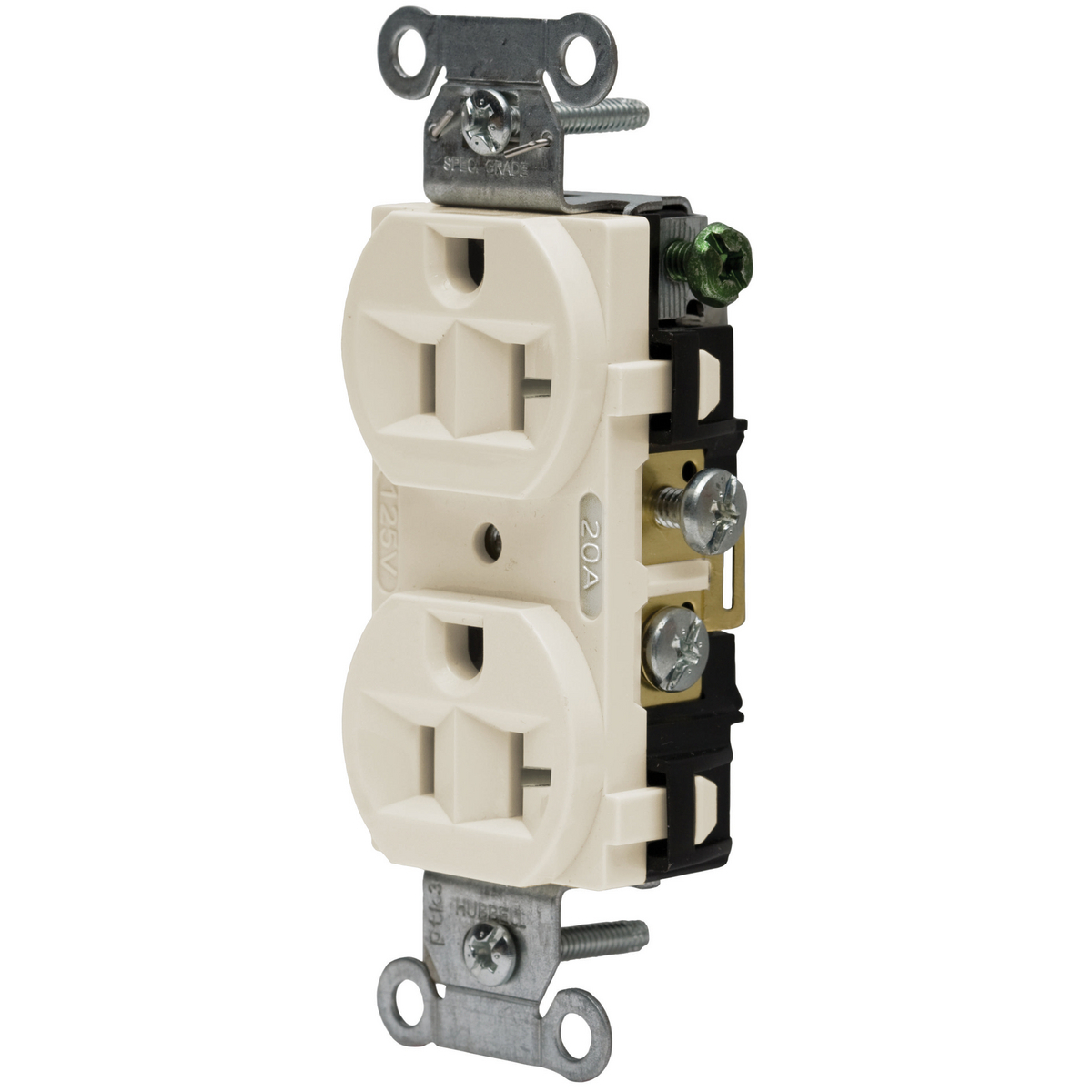 Straight Blade Devices, Receptacles, Duplex, Commercial Grade, 2-Pole 3-Wire Grounding, 20A 125V, 5-20R, Light Almond, Single Pack.