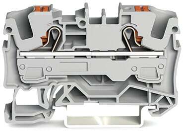2-conductor through terminal block; with push-button; 6 mm; with test port; side and center marking; for DIN-rail 35 x 15 and 35 x 7.5; Push-in CAGE CLAMP; 6,00 mm; gray