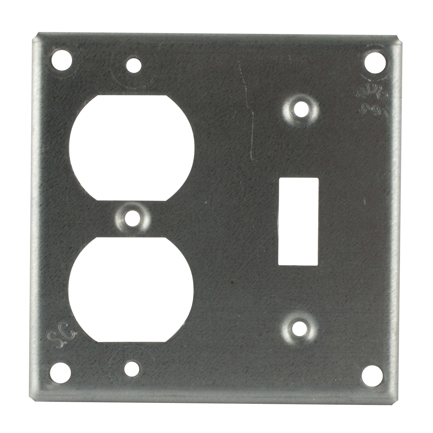 Square Box Surface Cover, 6.5 Cubic Inches, 4 Inch Square x 1-/2 Inch Raised, 1/4 Inch Diameter Hole Opening, Galvanized Steel, For use with One Toggle Switch and One Duplex Receptacle