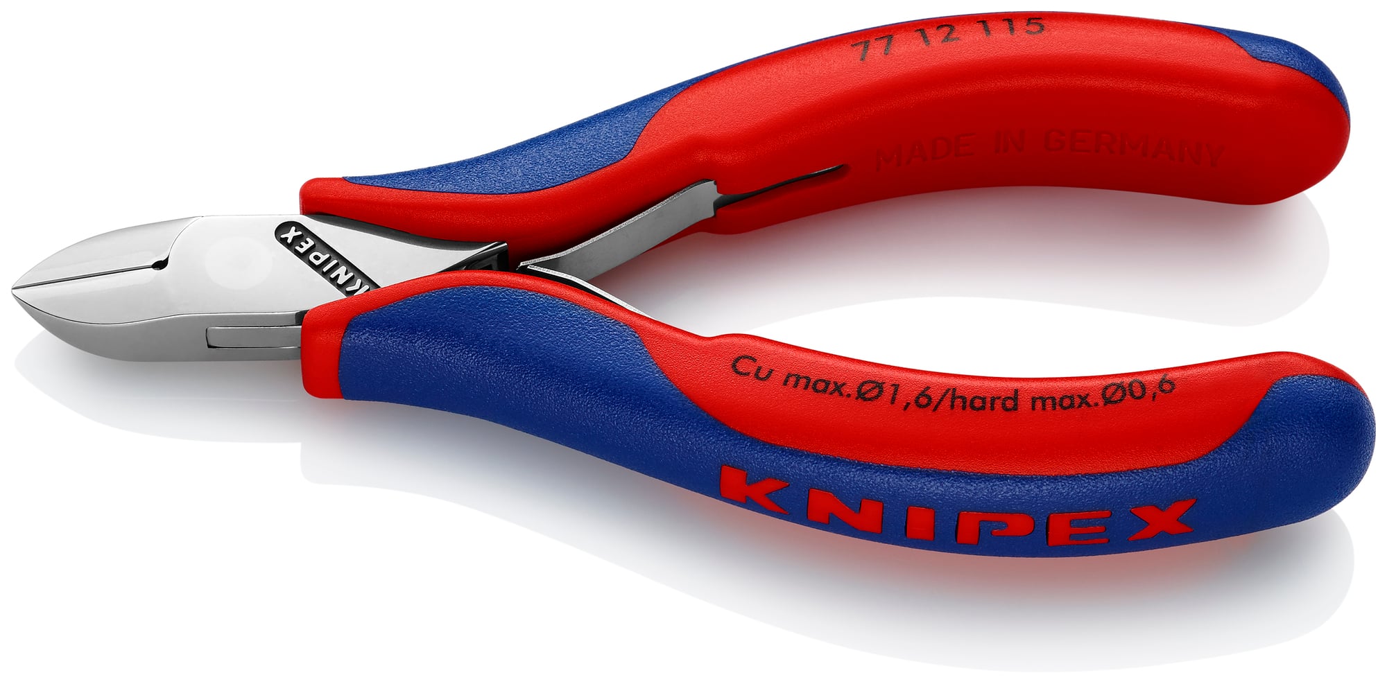 Electronics Diagonal Cutters, 4 1/2 in., Multi-component, Polished, Semi-flush with Small Bevel Cut, Oval Head, Up to  1/64 in. Hard Wire
