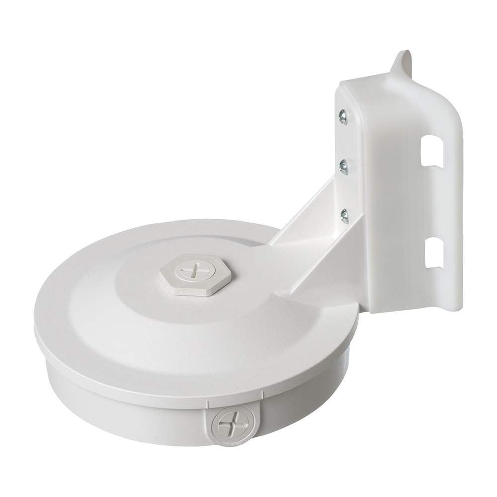 Versatile box for power or low voltage. Pole mount security cameras or other electrical accessories inside or out. Attaches to any rigid pipe between 3" to 6" in diameter and is ETL listed.