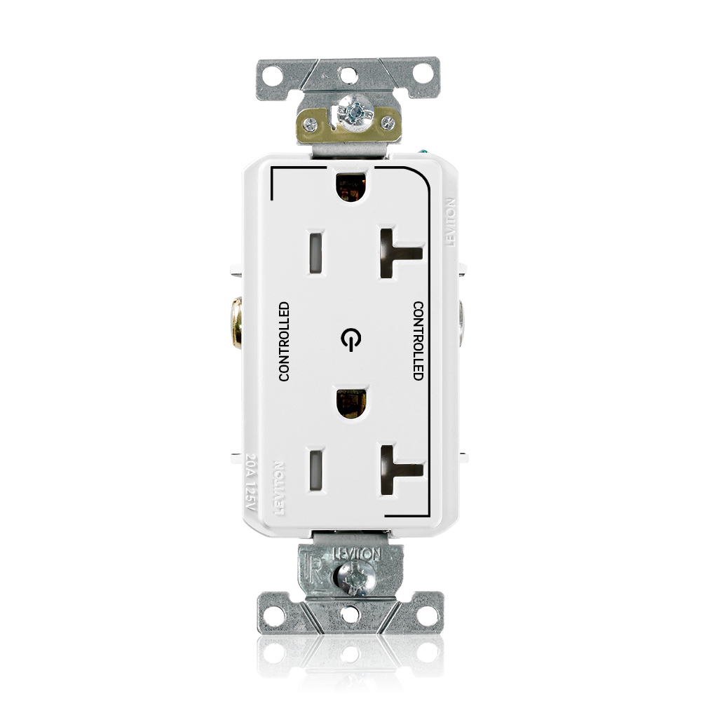 Tamper Resistant Decora Duplex Receptacle,  2-Pole 3-Wire, NEMA 5-20R, 20A-125V, White, Back And Side Wired, Self Grounding, Triple-combination-head Screws, Commercial Spec Grade - 2 Plug Controlled Markings Universal Marking Orientation