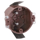 Round Ceiling/Fixture Outlet Box, Volume 14.0 Inches, Diameter 3-1/2 Inches, Depth 2-1/8 Inches, Color Brown, Material Phenolic, Mounting Means #9 Snap-In Bracket, with #36 Clamps