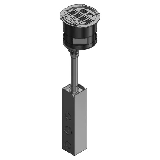 Poke-Through Base Unit, Length 19 Inches, Diameter 7-1/2 Inches, Hub Size 1/2 Inch, Galvanized Steel, 2 20A Power Receptacles, 6 Communications Receptacles